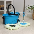 Швабра с отжимом Доляна: ведро с металлической центрифугой, 18 л, запасная насадка из микрофибры, цвет синий - Фото 2