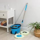 Швабра с отжимом Доляна: ведро с металлической центрифугой, 18 л, запасная насадка из микрофибры, цвет синий - Фото 4
