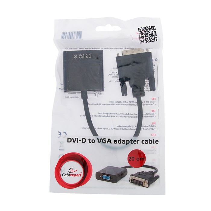 Адаптер Cablexpert A-DVID-VGAF-01, DVI 25(m)-VGA(f), кабель 0.2 м, черный - фото 51296527