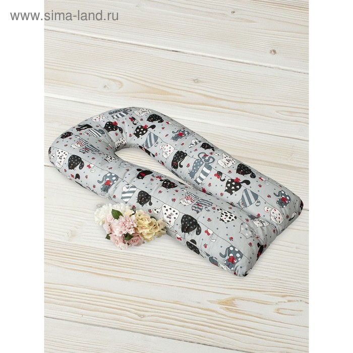 Подушка для беременных  u-образная, размер 35 × 340 см, принт котики, цвет серый - Фото 1