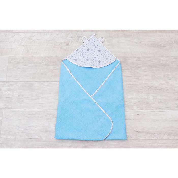 Полотенце-уголок Cute love, размер 90 × 90 см, принт  звездопад, цвет серый/голубой