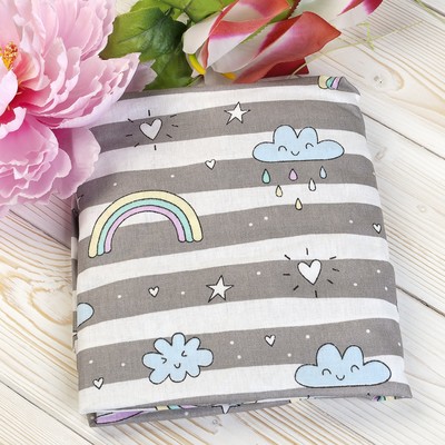 Простыня на резинке Amarobaby, бязь, размер 75х125х12 см, принт радуга