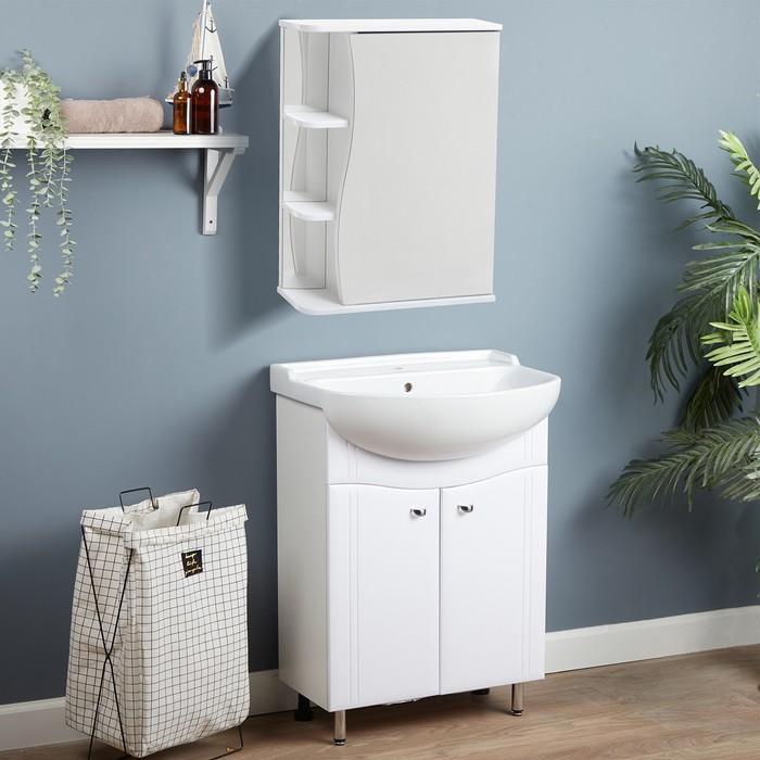 Комплект мебели: для ванной комнаты "Тура 60": тумба + раковина + зеркало-шкаф - Фото 1