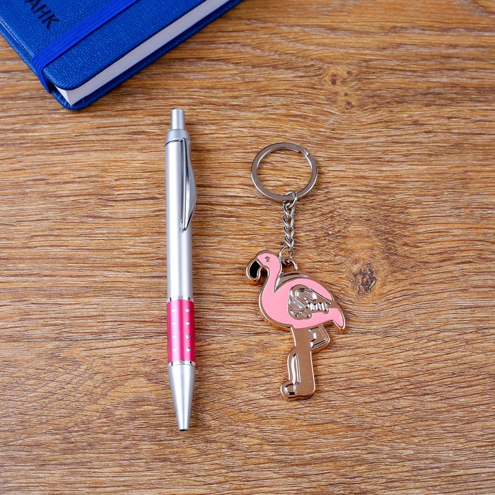 Набор подарочный 2в1 (ручка, брелок фламинго) - фото 1908495135