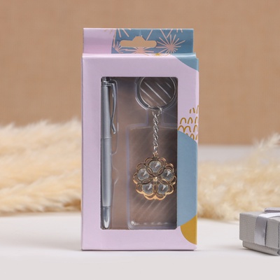 Набор подарочный 2 в 1, ручка, брелок цветок со стразами