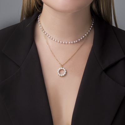 Кулон на цепочке с жемчугом «Цепь», олимпия, круг, белый в золоте, 40 см