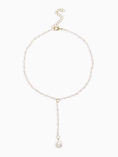 Колье с жемчугом «Цепь» Олимпия, белое в золоте, 32 см