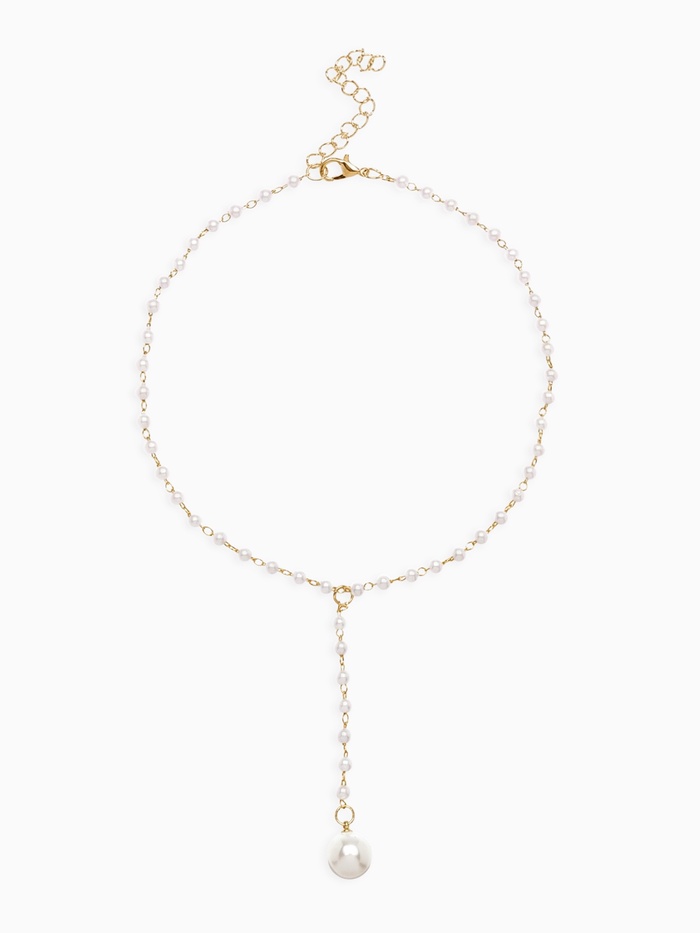 Колье с жемчугом «Цепь» Олимпия, белое в золоте, 32 см