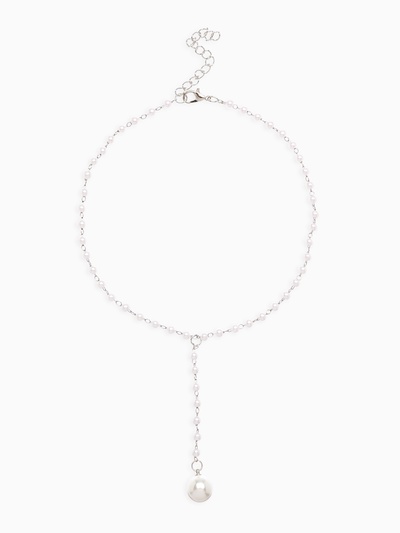 Колье с жемчугом «Олимпия», белое в серебре, 32 см