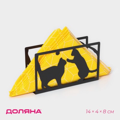 Салфетница Доляна «Кошки», 14×4×8 см, чёрная
