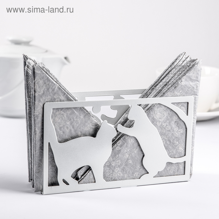 Салфетница Доляна «Кошки», 14×4×8 см, цвет белый - Фото 1
