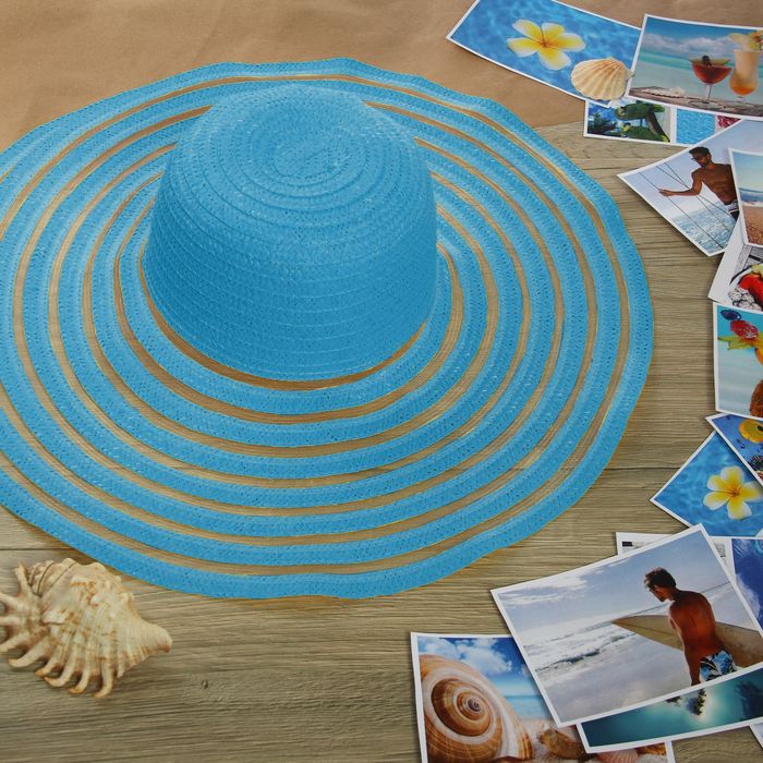 Шляпа пляжная "Женевьева", цвет голубой, обхват головы 58 см, ширина полей 14 см - Фото 1