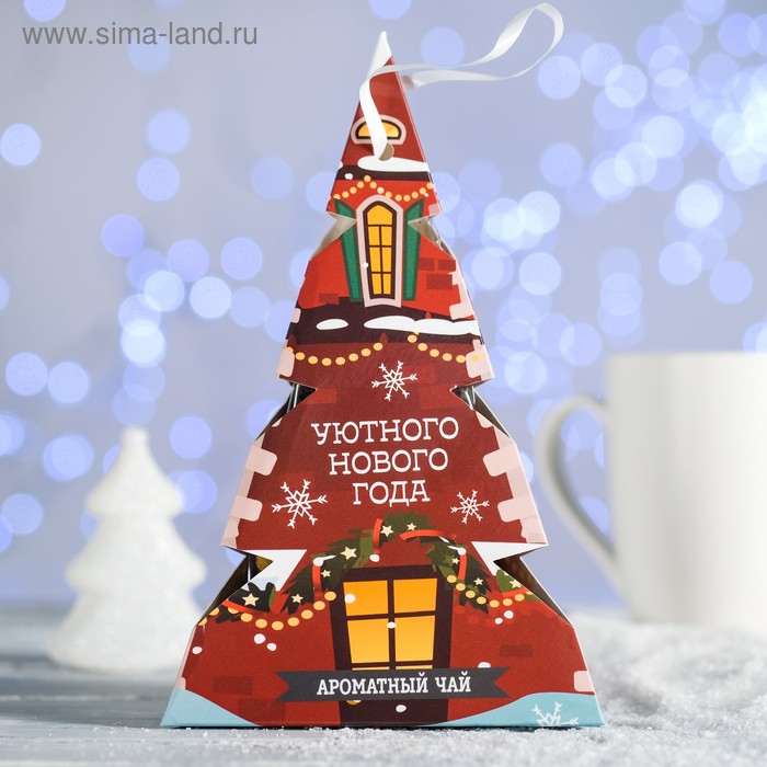 Чай "Уютного нового года Домик" в коробке-елке 50 г - Фото 1