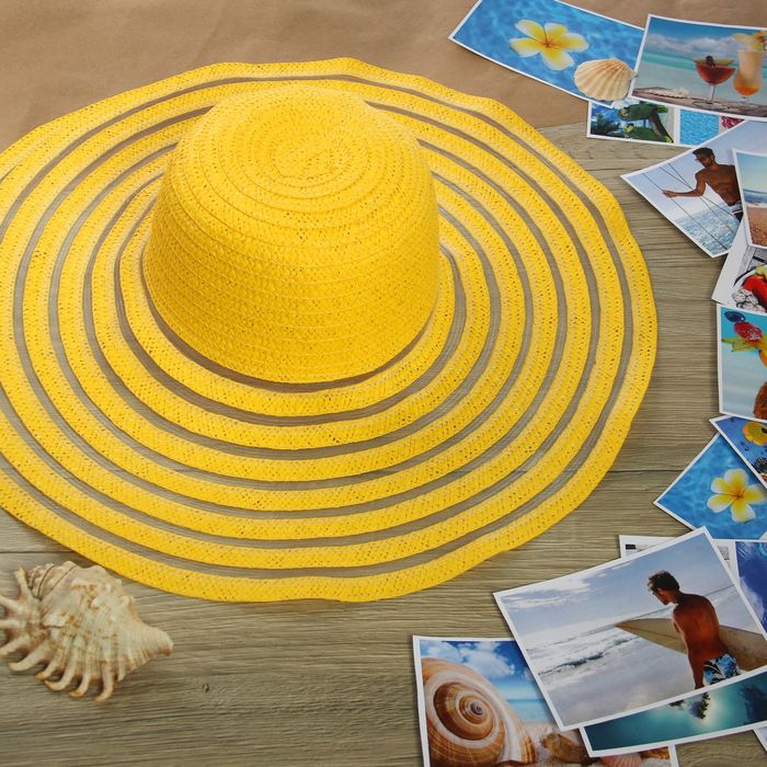 Шляпа пляжная "Женевьева", цвет жёлтый, обхват головы 58 см, ширина полей 14 см - Фото 1