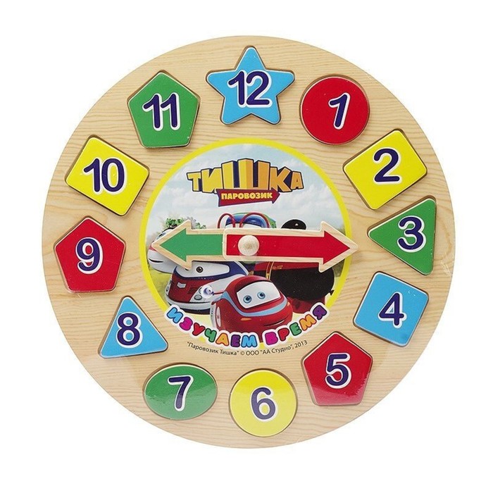 Пазл деревянный ТИШКА ПАРОВОЗИК «Часы с геометрией и цифрами» - фото 1907037339