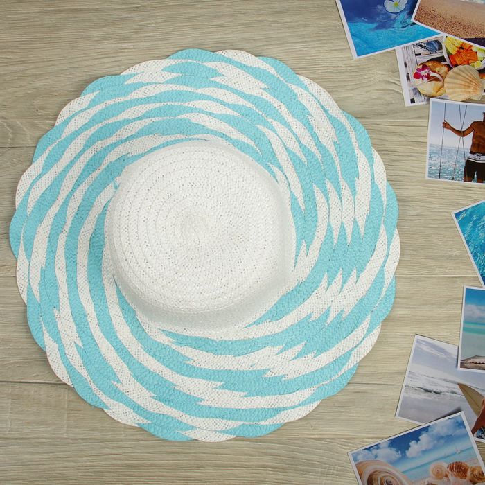 Шляпа пляжная "Иветта", цвет голубо-белый, обхват головы 58 см, ширина полей 11 см - Фото 1