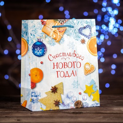 Пакет подарочный «Счастливого Нового Года», 18×22.3×10 см