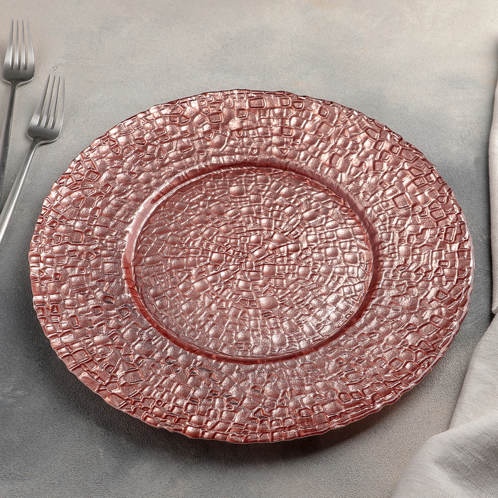 Тарелка стеклянная подстановочная Magistro «Кринкл», d=33 см, цвет розовый - фото 1908495744