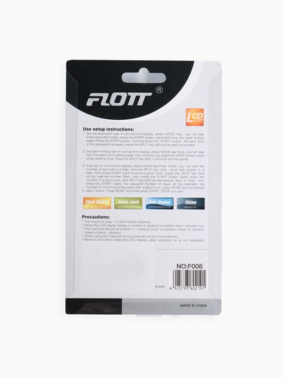 Секундомер FLOTT, 8.2×6.5×2 см, 1 отсечка, будильник, часы, календарь