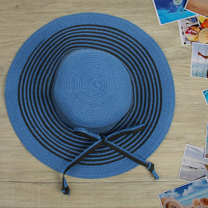 Шляпа пляжная "Таисия", цвет сине-чёрный, обхват головы 58 см, ширина полей 11 см - Фото 1