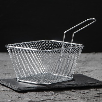 Корзинка для картофеля фри Доляна «Квадро», мелкая сетка, серебристая