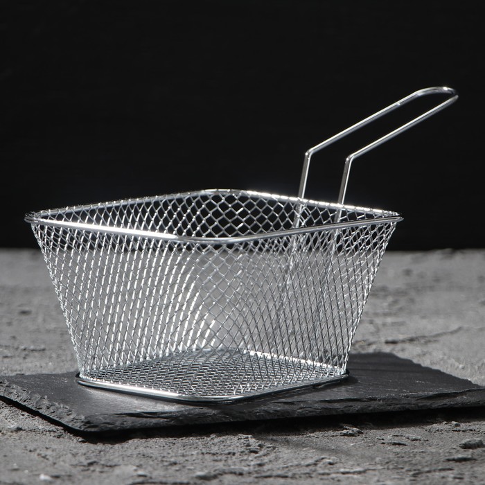 Корзинка для картофеля фри Доляна «Квадро», мелкая сетка, серебристая - Фото 1