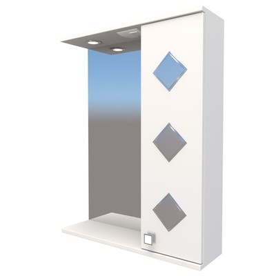 Зеркало – шкаф «Квадро», правый, с подсветкой, 550×150×700 мм, цвет белый