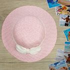 Шляпа пляжная "Агния" с бантом, цвет розовый, обхват головы 58 см, ширина полей 5 см - Фото 1