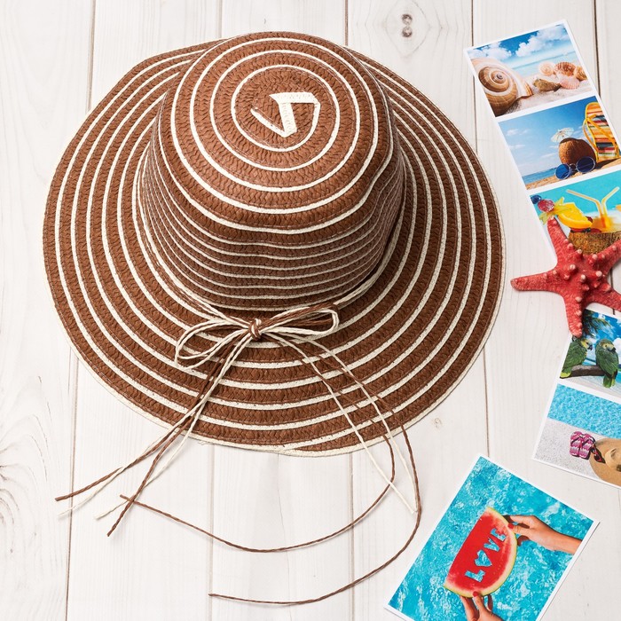 Шляпа пляжная "Виола", цвет коричнево-белый, обхват головы 58 см, ширина полей 7 см - Фото 1