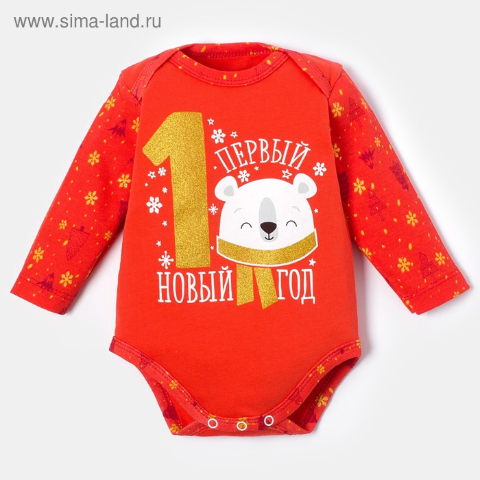 Боди Крошка Я "Новогодний медвежонок", красный, р.22, рост 62-68 - Фото 1