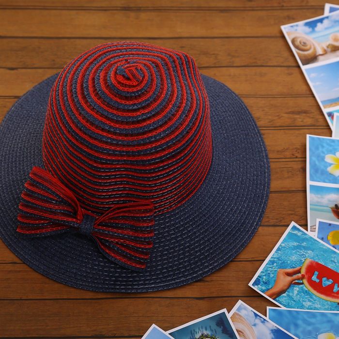 Шляпа пляжная "Глория" с бантом, цвет сине-красный, обхват головы 58 см, ширина полей 7 см - Фото 1