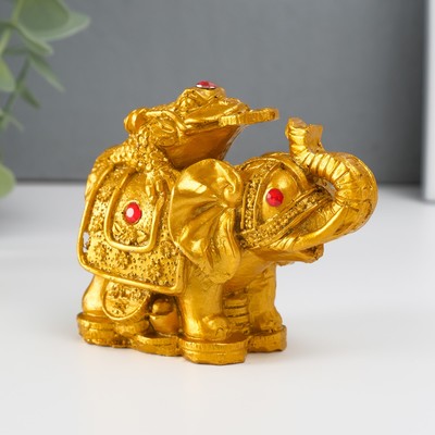 Нэцкэ фигурка «Слон с денежной жабой на спине», полистоун, под бронзу, 7.5×9.3×5.2 см