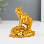 Нэцке полистоун золото "Слон на горке монет" 8,7х7,5х5,4 см - фото 9879282