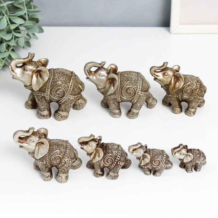 Набор фигурок полистоун «Слоны песочные», 7 шт., h=10; 9; 7.5; 7; 6.5; 6; 5 см - Фото 1