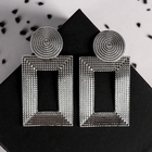 Серьги металл «Афина» круг и прямоугольник, цвет серебро - Фото 2