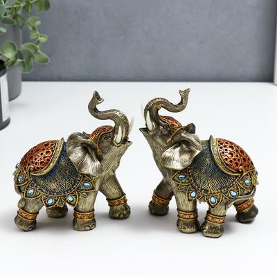 Фигурка полистоун «Слон в синей попоне с сапфирами», 14×13×6 см, МИКС