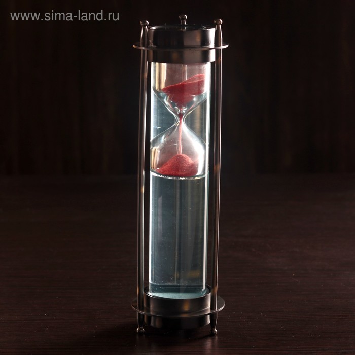 Песочные часы "Часы и компас" алюминий, латунь, вода, (3 мин)  7,5х7,5х22 см - Фото 1
