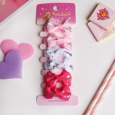 Резинка для волос "Бантик" (набор 6 шт) бантик блеск, белый розовый