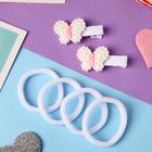 Набор для волос «Манюня», 6 шт.: 2 зажима, 4 резинки, бабочки, белый - Фото 2