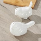 Набор фарфоровый для специй на деревянной подставке Доляна «Воробушки», 2 предмета: солонка, перечница, цвет белый - Фото 2