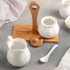 Набор фарфоровый сервировочный Доляна «Тюльпан», 2 предмета: молочник 200 мл, сахарница с ложкой 170 мл, цвет белый - фото 24585259