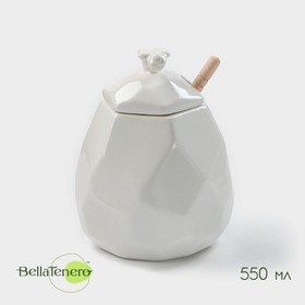 Ёмкость фарфоровая для мёда с ложкой BellaTenero «Пчёлка», 550 мл, цвет белый