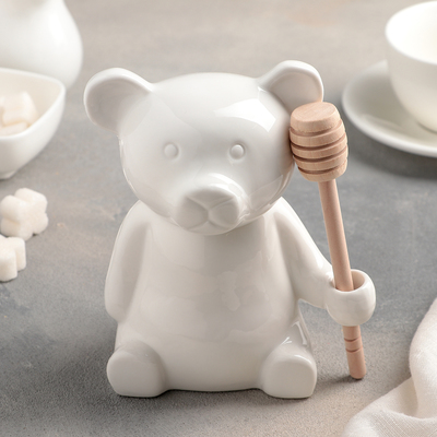 Ёмкость для мёда с ложкой Доляна «Мишка», 280 мл, цвет белый