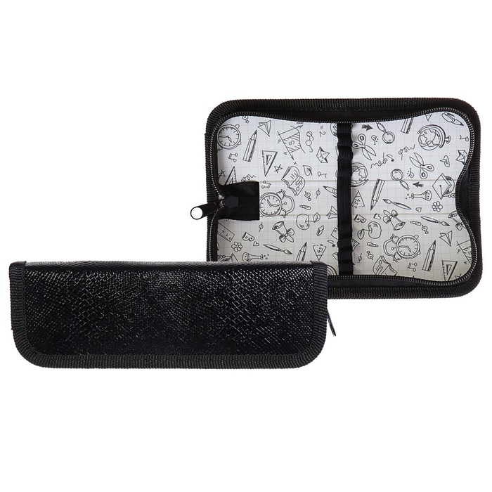 Пенал 1 секция, 60 х 190 х 30 мм, ПКЗ 01-54 Calligrata "Рептилия", кожзам, чёрный - Фото 1