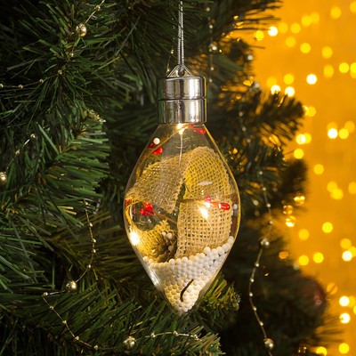 Ёлочный шар «Новый год», 5 LED, от батареек, свечение тёплое белое