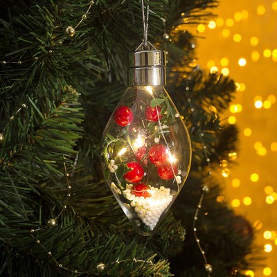 Ёлочный шар «Ягоды», 5 LED, от батареек, свечение тёплое белое