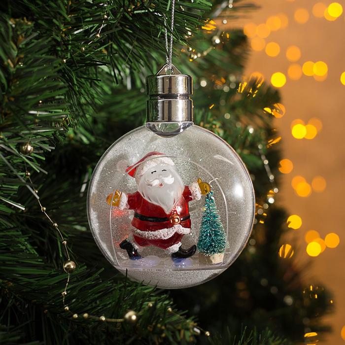 Ёлочный шар «Дед Мороз», батарейки, 5 LED, свечение тёплое белое - фото 1896765372