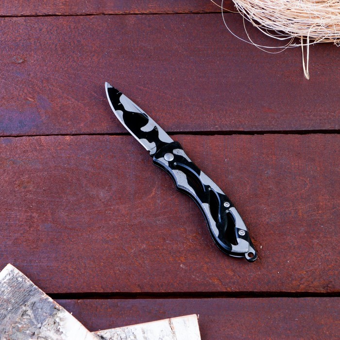 Нож складной "Камуфляж черный" 15,4см, клинок 64мм/1мм - фото 1908496345