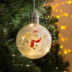 Ёлочный шар «Снеговик», батарейки, 5 LED, свечение тёплое белое