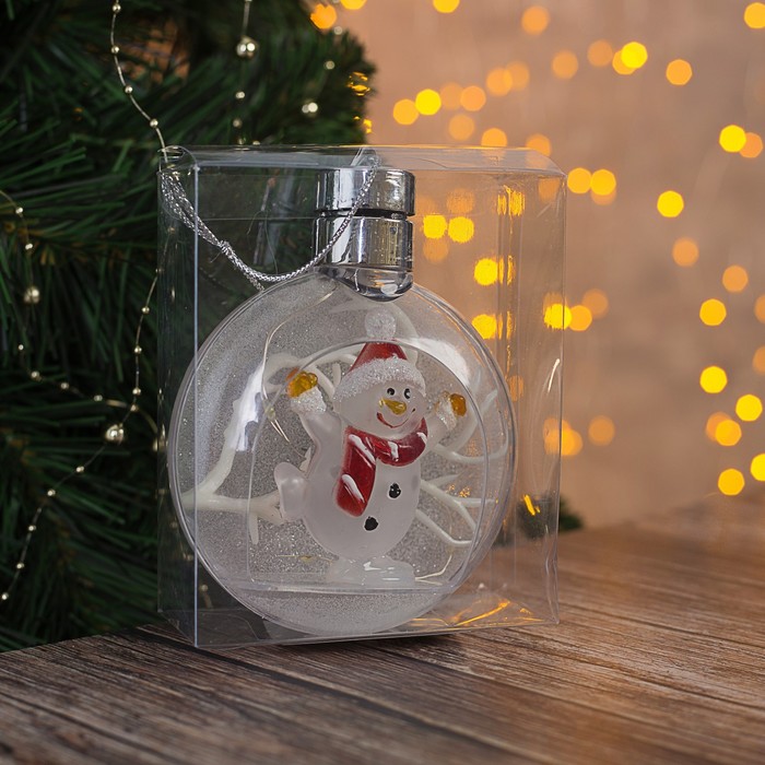 Ёлочный шар «Снеговик», батарейки, 5 LED, свечение тёплое белое - фото 1895289299